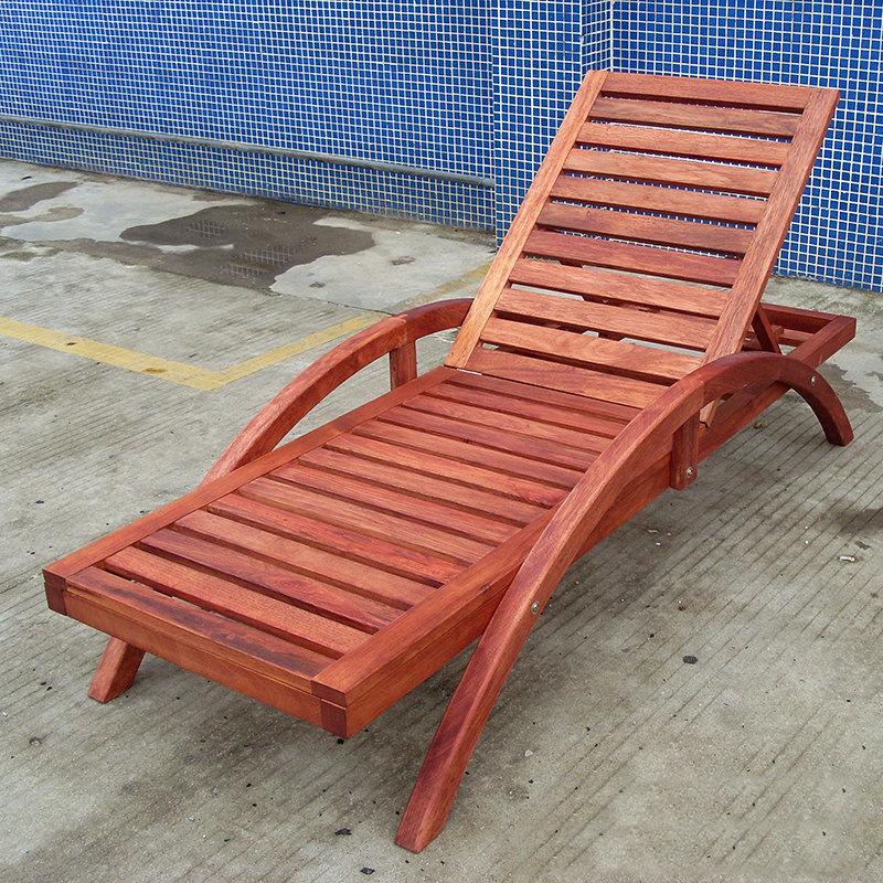 Modern Minimalist Rectangular Curved Solid Tropical Hardwood Pine Wood Folding Recliner For Outdoor