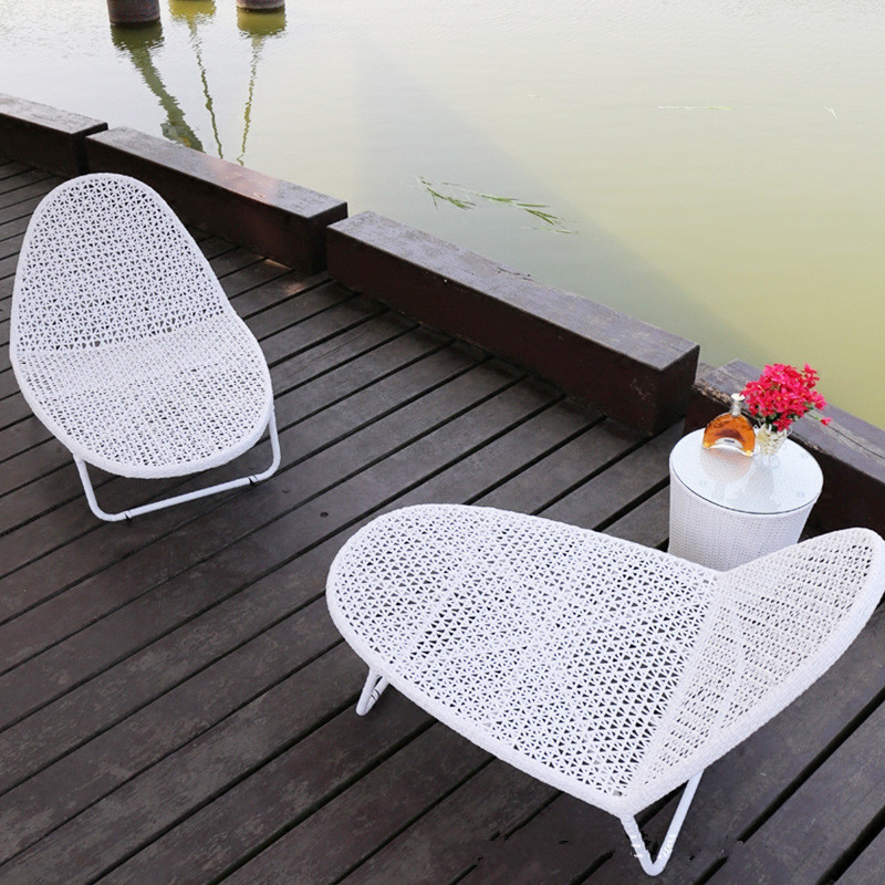 Modern Minimalist Curved Cylindrical Iron Aluminum Glass PE Coffee Table Recliner Backrest For Outdoor