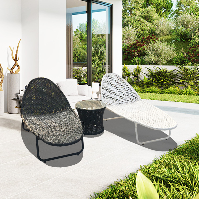 Modern Minimalist Curved Cylindrical Iron Aluminum Glass PE Coffee Table Recliner Backrest For Outdoor