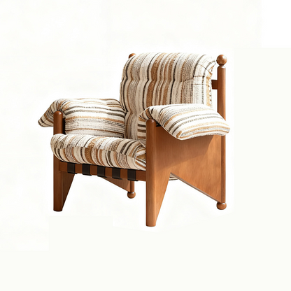 Contemporary Nordic Rectangular Oak Fabric Accent Chair Backrest Armrest For Living Room