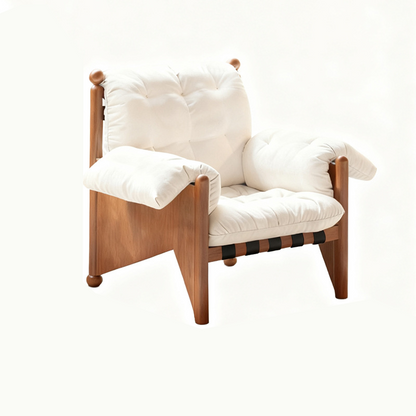 Contemporary Nordic Rectangular Oak Fabric Accent Chair Backrest Armrest For Living Room