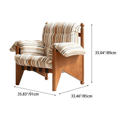 Contemporary Nordic Rectangular Oak Fabric Accent Chair Backrest Armrest For Living Room