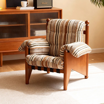 Contemporary Nordic Rectangular Oak Fabric Accent Chair Backrest Armrest For Living Room