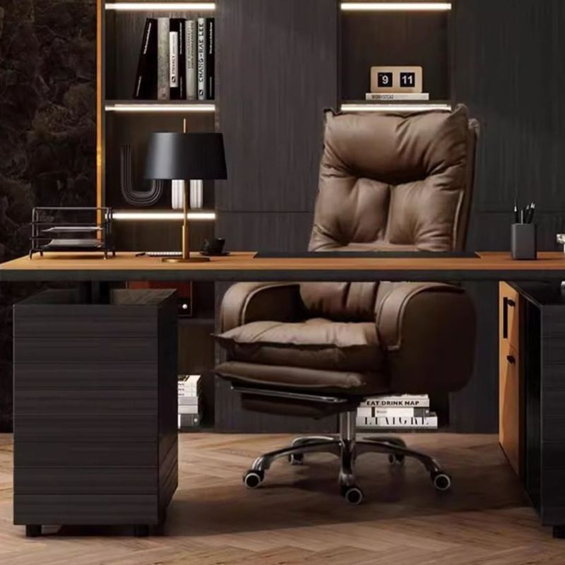 Modern Minimalist Rectangular PU Leather Steel Aluminum Alloy Swivel Mobile Desk Chair Backrest Armrest For Home Office