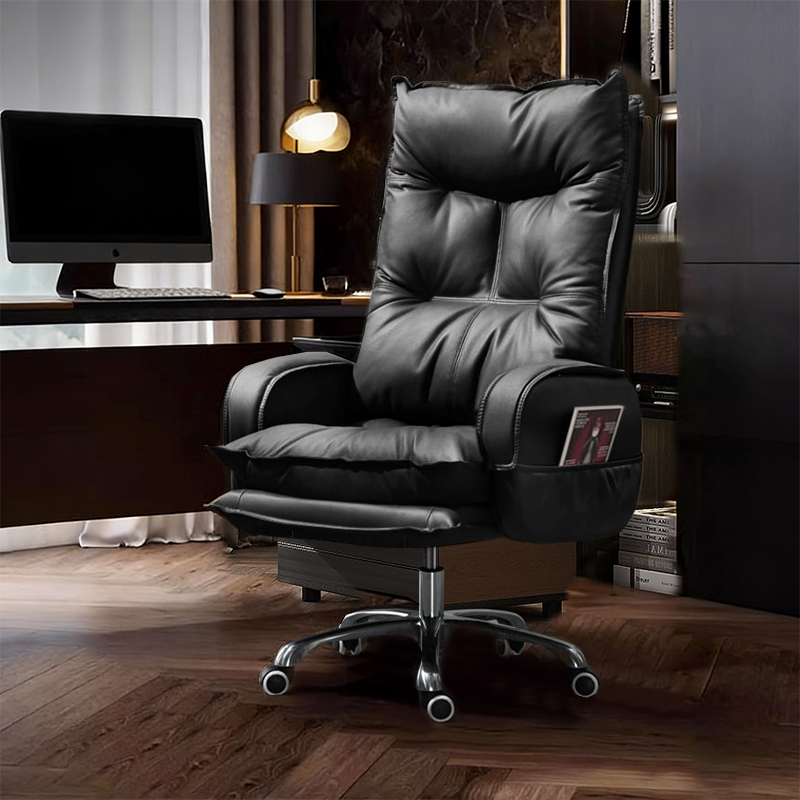Modern Minimalist Rectangular PU Leather Steel Aluminum Alloy Swivel Mobile Desk Chair Backrest Armrest For Home Office