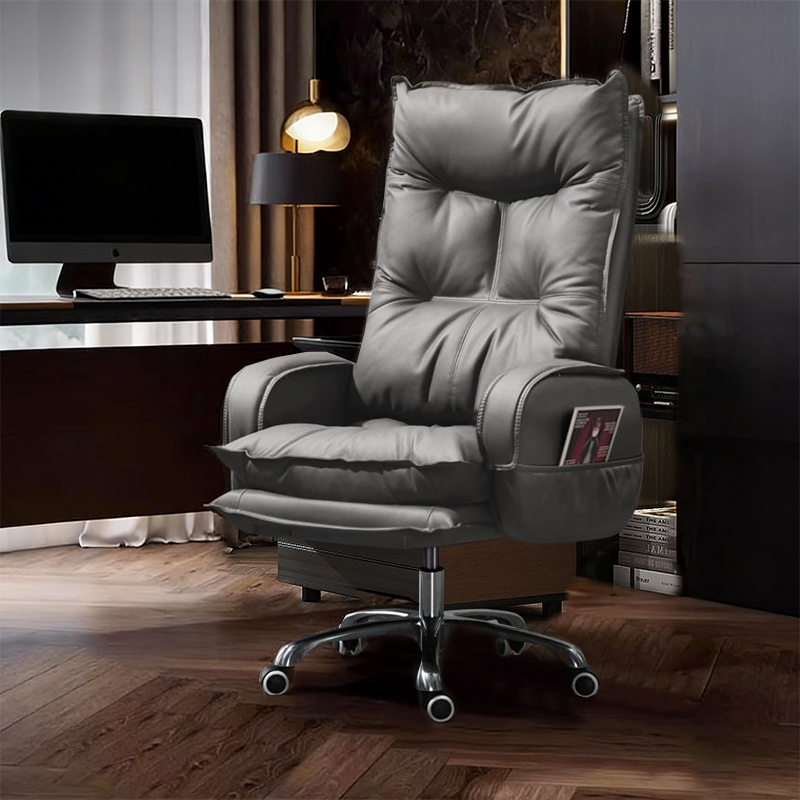 Modern Minimalist Rectangular PU Leather Steel Aluminum Alloy Swivel Mobile Desk Chair Backrest Armrest For Home Office