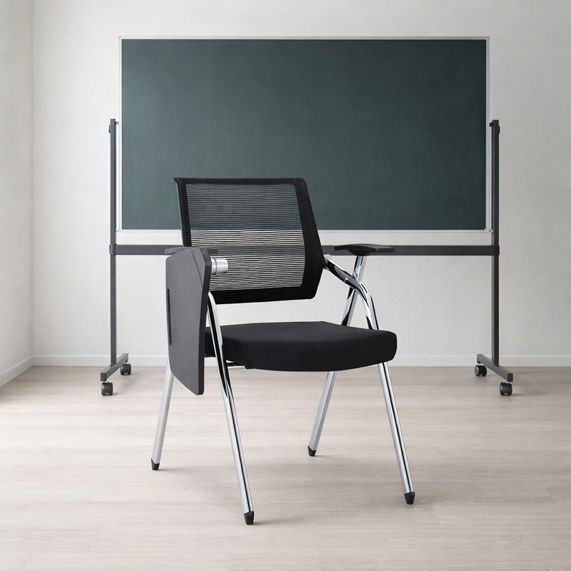 Modern Breathable High-Resilience Foam Mesh Desk Chair - Rectangular Adjustable Armrest & Writing Tablet Arm Foldable Office Chair For Home Office