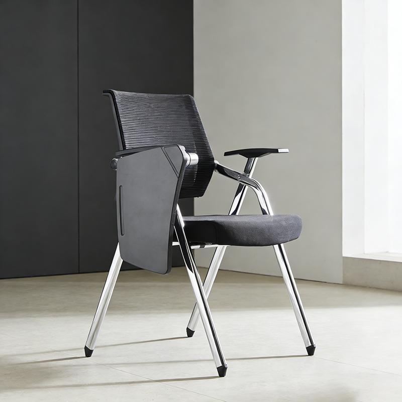 Modern Breathable High-Resilience Foam Mesh Desk Chair - Rectangular Adjustable Armrest & Writing Tablet Arm Foldable Office Chair For Home Office