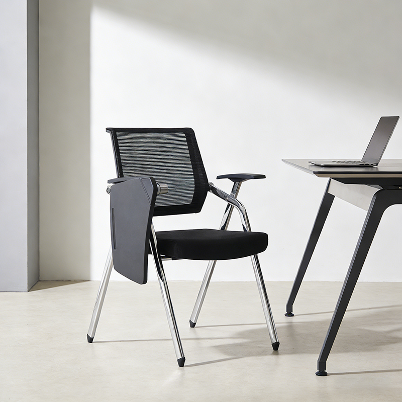 Modern Breathable High-Resilience Foam Mesh Desk Chair - Rectangular Adjustable Armrest & Writing Tablet Arm Foldable Office Chair For Home Office