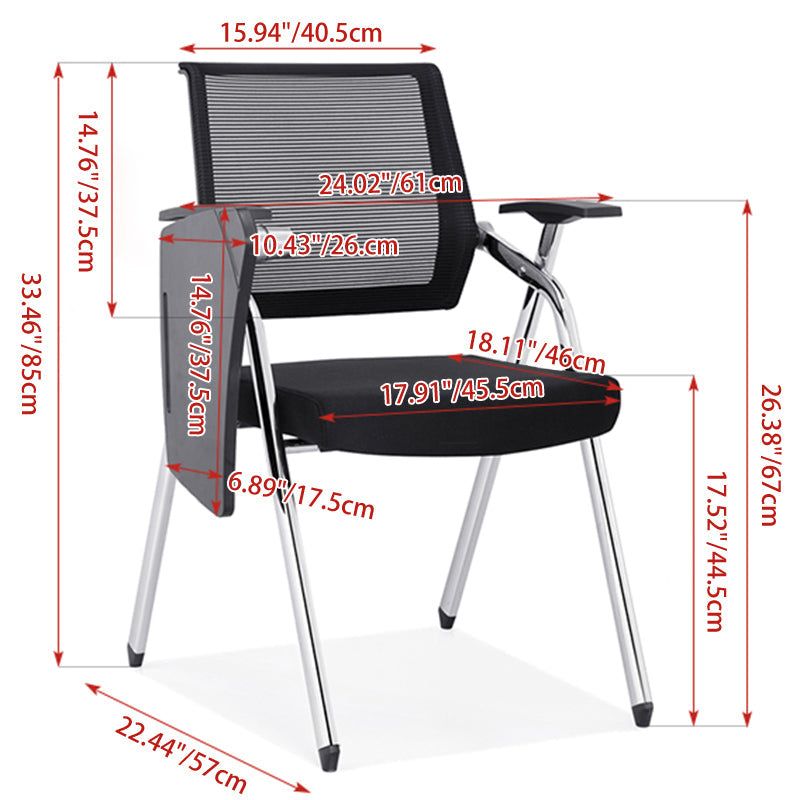 Modern Breathable High-Resilience Foam Mesh Desk Chair - Rectangular Adjustable Armrest & Writing Tablet Arm Foldable Office Chair For Home Office