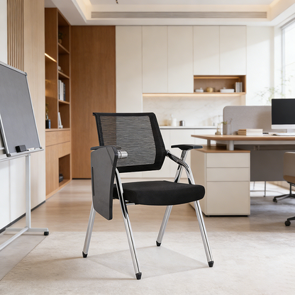 Modern Breathable High-Resilience Foam Mesh Desk Chair - Rectangular Adjustable Armrest & Writing Tablet Arm Foldable Office Chair For Home Office