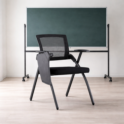 Modern High-Resilience Foam Mesh Desk Chair - Rectangular Cross-Leg Design Foldable Armrest & Writing Tablet Arm Office Chair For Home Office