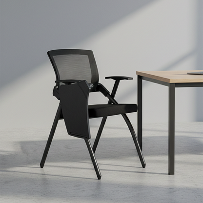 Modern High-Resilience Foam Mesh Desk Chair - Rectangular Cross-Leg Design Foldable Armrest & Writing Tablet Arm Office Chair For Home Office