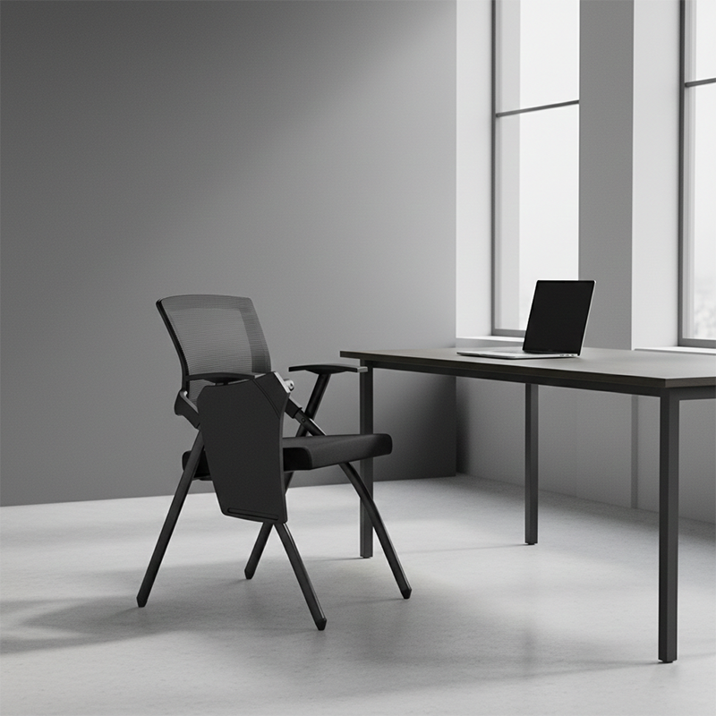 Modern High-Resilience Foam Mesh Desk Chair - Rectangular Cross-Leg Design Foldable Armrest & Writing Tablet Arm Office Chair For Home Office