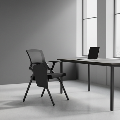 Modern High-Resilience Foam Mesh Desk Chair - Rectangular Cross-Leg Design Foldable Armrest & Writing Tablet Arm Office Chair For Home Office