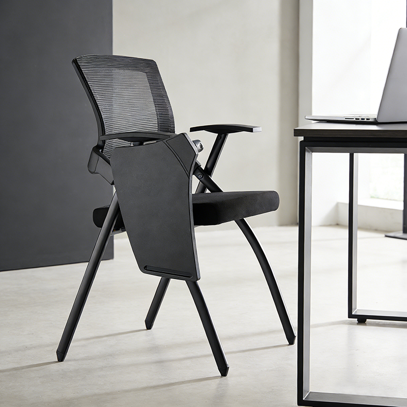 Modern High-Resilience Foam Mesh Desk Chair - Rectangular Cross-Leg Design Foldable Armrest & Writing Tablet Arm Office Chair For Home Office