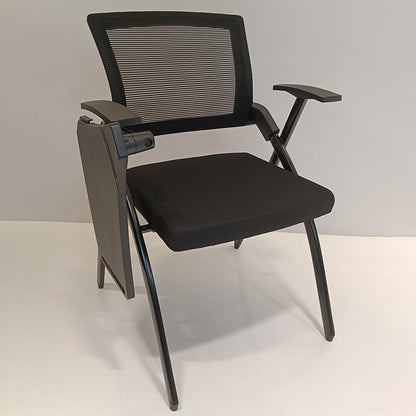 Modern High-Resilience Foam Mesh Desk Chair - Rectangular Cross-Leg Design Foldable Armrest & Writing Tablet Arm Office Chair For Home Office