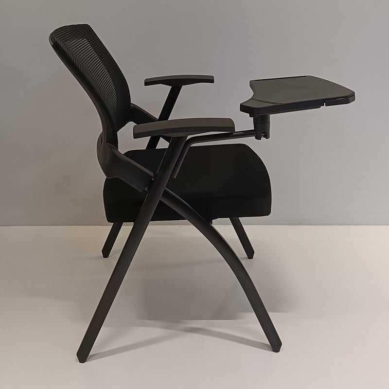 Modern High-Resilience Foam Mesh Desk Chair - Rectangular Cross-Leg Design Foldable Armrest & Writing Tablet Arm Office Chair For Home Office