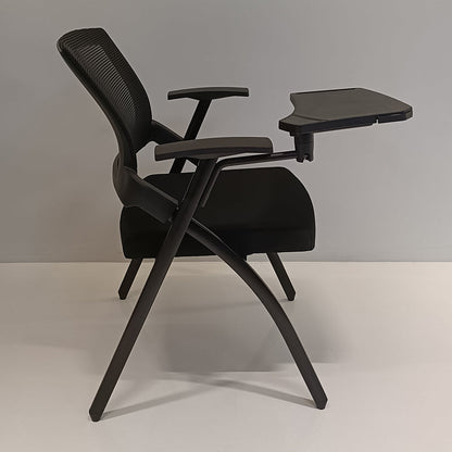 Modern High-Resilience Foam Mesh Desk Chair - Rectangular Cross-Leg Design Foldable Armrest & Writing Tablet Arm Office Chair For Home Office