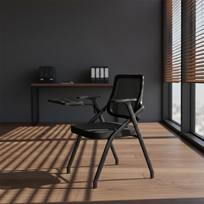 Modern Breathable High-Resilience Foam Mesh Desk Chair - Rectangular Extendable Armrest Rotating Writing Tablet Arm Foldable Office Chair For Home Office