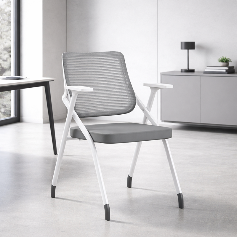 Modern Folding Ergonomic Mesh Desk Chair - Rectangular Stackable Training Chair With Cushioned Seat & Adjustable Armrests Chair For Home Office