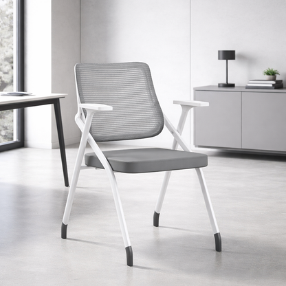 Modern Folding Ergonomic Mesh Desk Chair - Rectangular Stackable Training Chair With Cushioned Seat & Adjustable Armrests Chair For Home Office