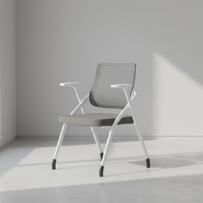 Modern Folding Ergonomic Mesh Desk Chair - Rectangular Stackable Training Chair With Cushioned Seat & Adjustable Armrests Chair For Home Office