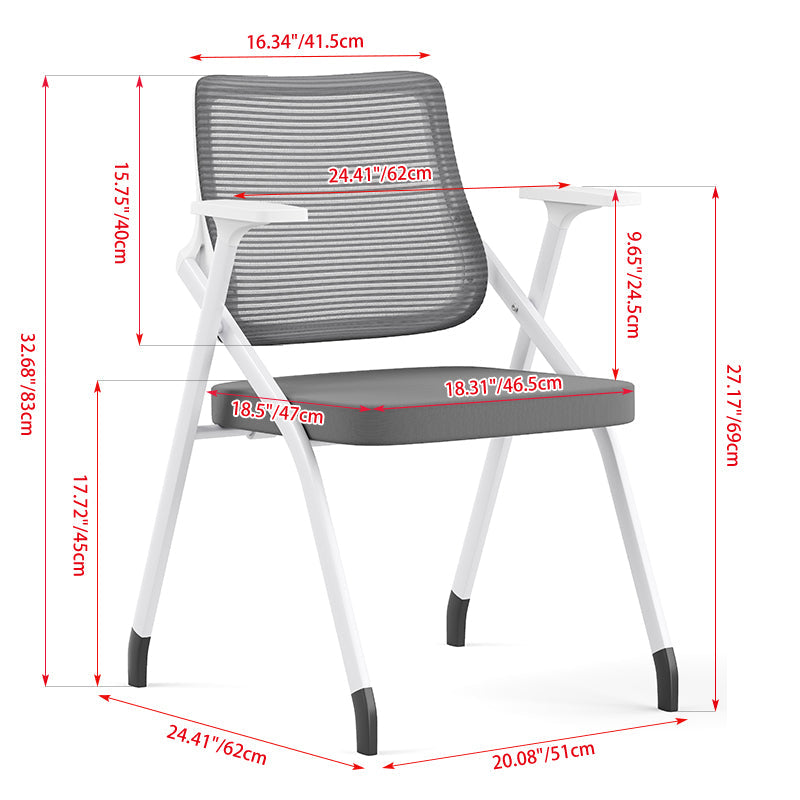 Modern Folding Ergonomic Mesh Desk Chair - Rectangular Stackable Training Chair With Cushioned Seat & Adjustable Armrests Chair For Home Office