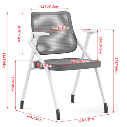 Modern Folding Ergonomic Mesh Desk Chair - Rectangular Stackable Training Chair With Cushioned Seat & Adjustable Armrests Chair For Home Office