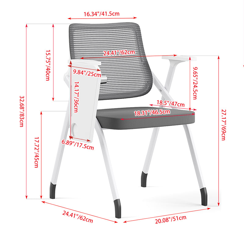 Modern Ergonomic Mesh Desk Chair - Rectangular Folding Training Chair With Flip-Up Writing Tablet For Home Office