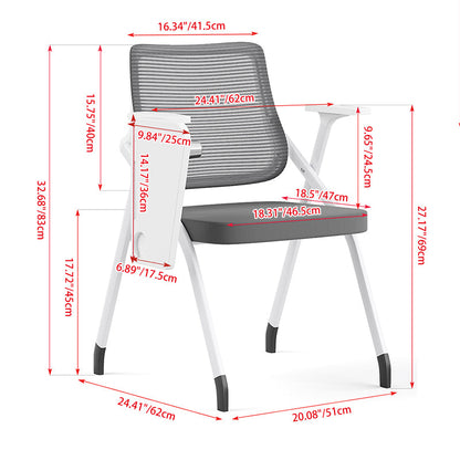 Modern Ergonomic Mesh Desk Chair - Rectangular Folding Training Chair With Flip-Up Writing Tablet For Home Office