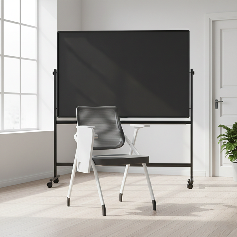 Modern Ergonomic Mesh Desk Chair - Rectangular Folding Training Chair With Flip-Up Writing Tablet For Home Office