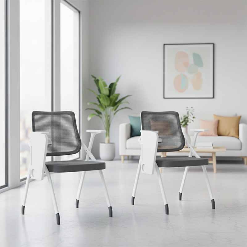 Modern Ergonomic Mesh Desk Chair - Rectangular Folding Training Chair With Flip-Up Writing Tablet For Home Office