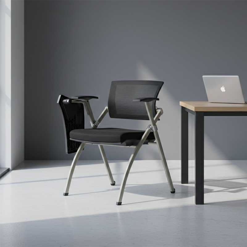 Modern Ergonomic Mesh Office Chair - Rectangular Folding Desk Chair With Optional Writing Tablet For Home Office