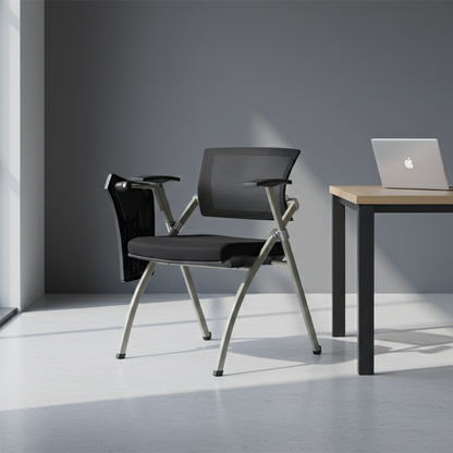 Modern Ergonomic Mesh Office Chair - Rectangular Folding Desk Chair With Optional Writing Tablet For Home Office