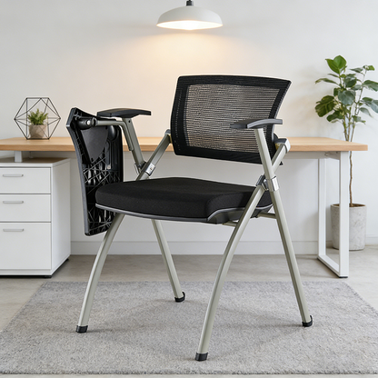 Modern Ergonomic Mesh Office Chair - Rectangular Folding Desk Chair With Optional Writing Tablet For Home Office