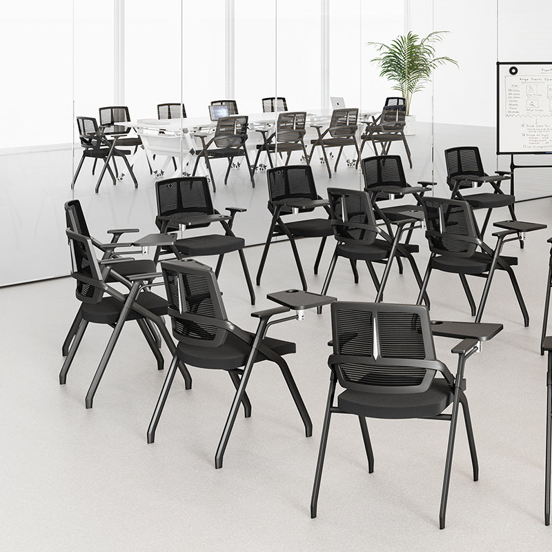 Modern Ergonomic Folding Training Chair With 180° Tablet Arm - Rectangular Nesting Desk Chair With Flip-up Seat & Breathable Mesh Back For Home Office