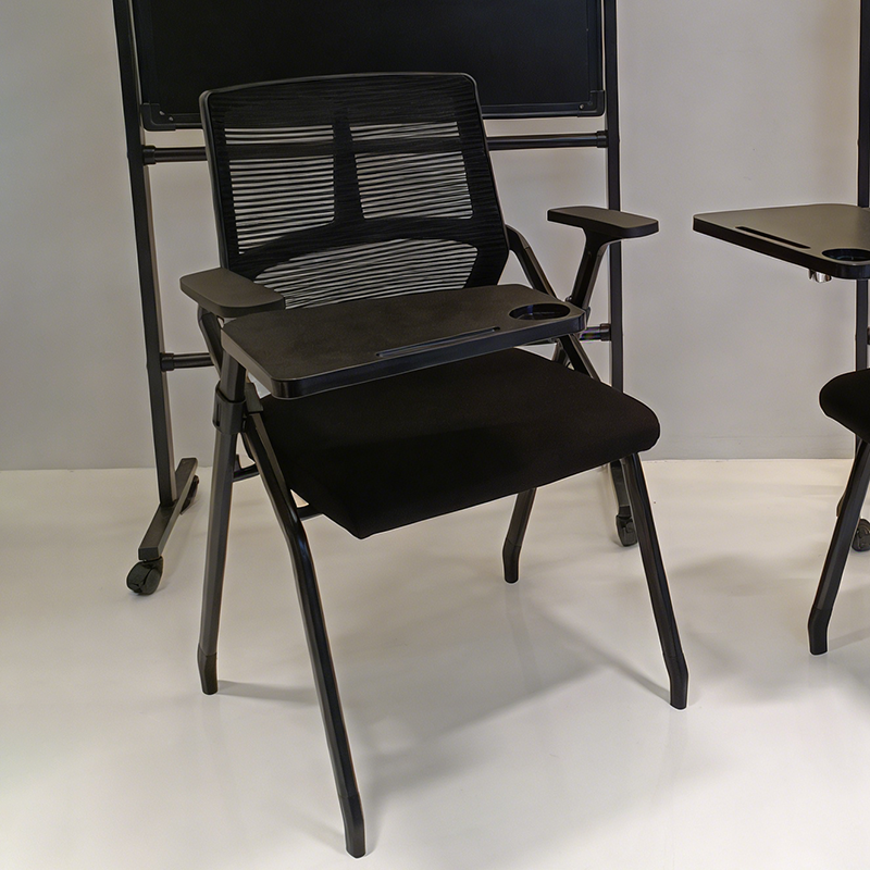 Modern Ergonomic Folding Training Chair With 180° Tablet Arm - Rectangular Nesting Desk Chair With Flip-up Seat & Breathable Mesh Back For Home Office