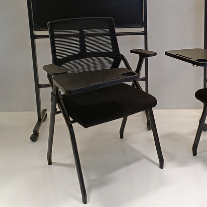 Modern Ergonomic Folding Training Chair With 180° Tablet Arm - Rectangular Nesting Desk Chair With Flip-up Seat & Breathable Mesh Back For Home Office