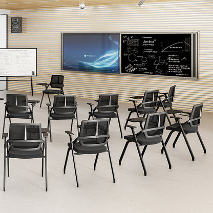 Modern Ergonomic Folding Training Chair With 180° Tablet Arm - Rectangular Nesting Desk Chair With Flip-up Seat & Breathable Mesh Back For Home Office