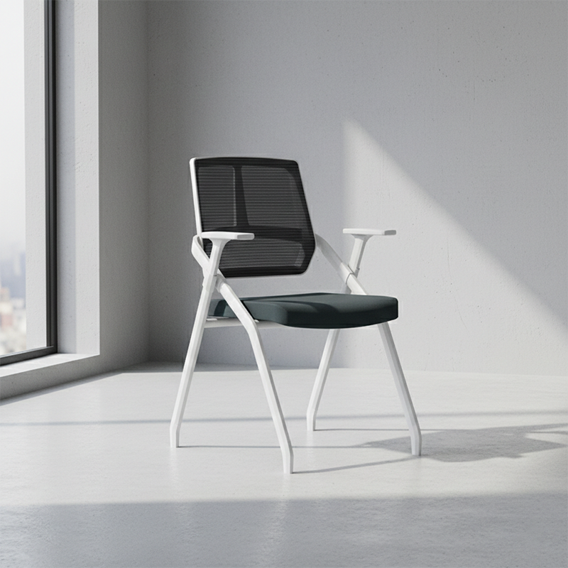 Modern Ergonomic Folding Office Chair - Rectangular Nesting Desk Chair With Flip-up Seat & 2D Armrests For Home Office