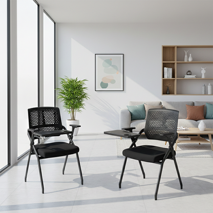 Modern Folding Ergonomic Office Chair - Rectangular Training Chair With 180° Writing Tablet For Home Office