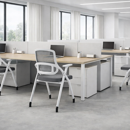 Modern Folding Ergonomic Mesh Desk Chair - Rectangular Stackable Conference Chair Space Saving Design For Home Office