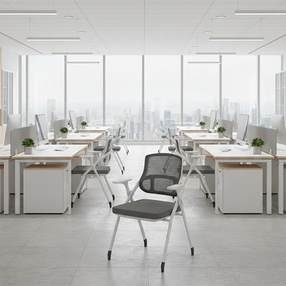 Modern Folding Ergonomic Mesh Desk Chair - Rectangular Stackable Conference Chair Space Saving Design For Home Office