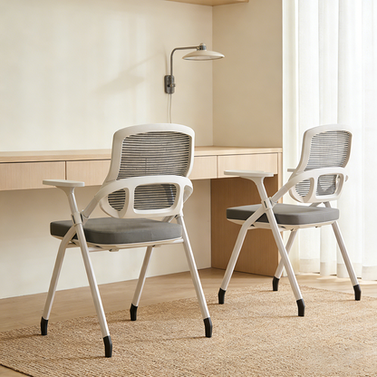 Modern Folding Ergonomic Mesh Desk Chair - Rectangular Stackable Conference Chair Space Saving Design For Home Office