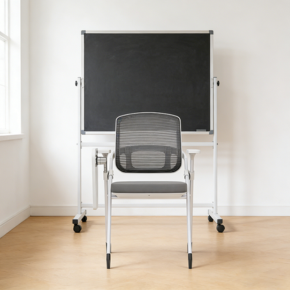 Modern Multi-Functional Mesh Conference Training Chair - Rectangular Foldable Ergonomic Office Chair With Stackable Writing Board For Home Office