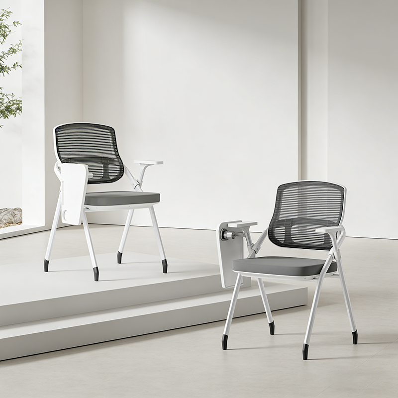 Modern Multi-Functional Mesh Conference Training Chair - Rectangular Foldable Ergonomic Office Chair With Stackable Writing Board For Home Office