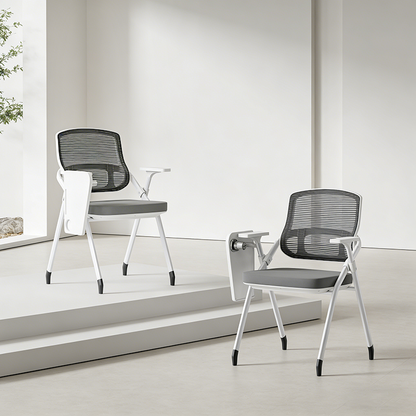 Modern Multi-Functional Mesh Conference Training Chair - Rectangular Foldable Ergonomic Office Chair With Stackable Writing Board For Home Office