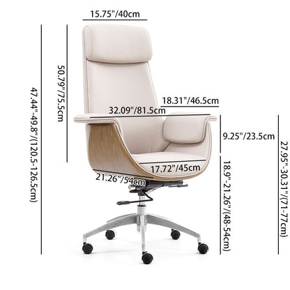 Modern Executive Premium Brazilian Cowhide Leather Contact Surface Office Chair - Rectangular Curved High Back PU Caster Manager Desk Chair Armrest For Home Office