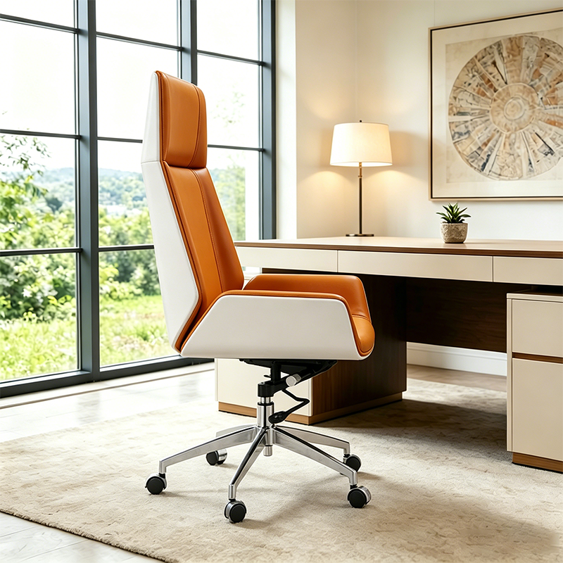 Modern Executive Premium Brazilian Cowhide Leather Contact Surface Office Chair - Rectangular High Back Height-Adjustable Swivel Desk Chair For Home Office